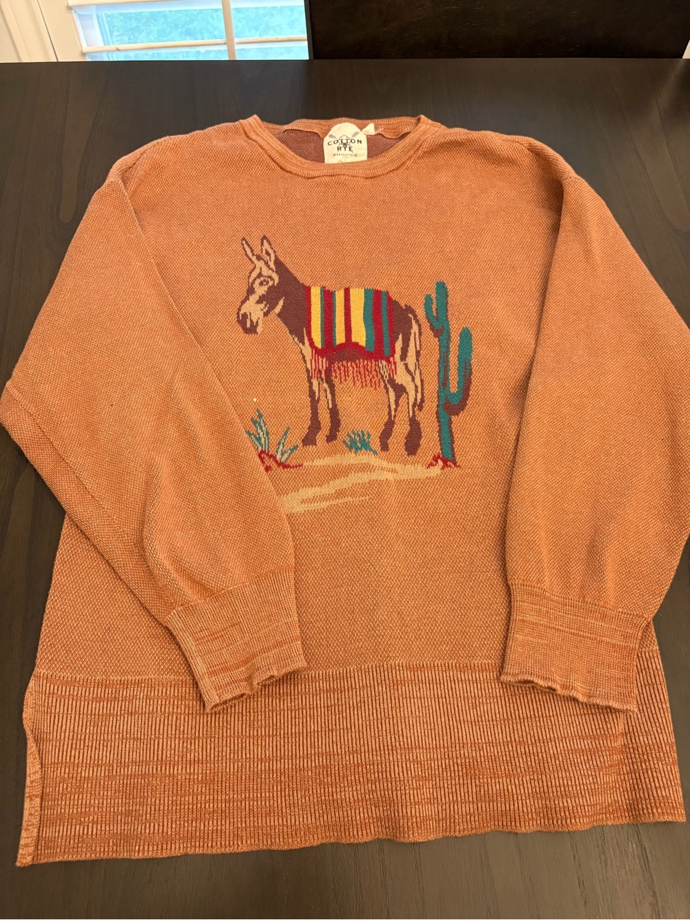 Women's Orange Southwestern Donkey Cotton Rye  Knit Sweater